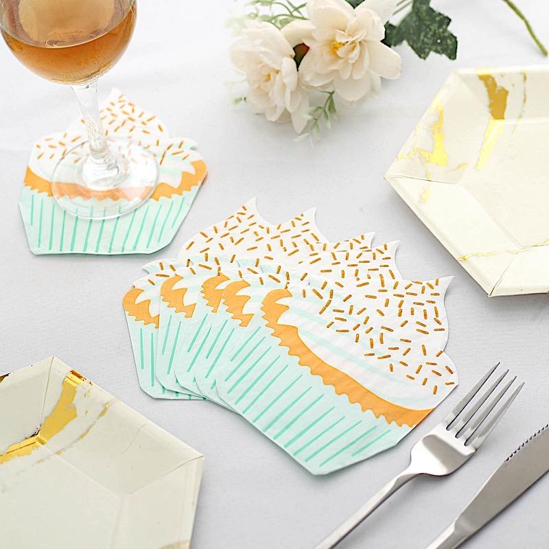 20 pcs 11" x 9" Paper Beverage Cocktail Napkins with Cupcake Design - White and Orange NAP_BEV04_CAKE