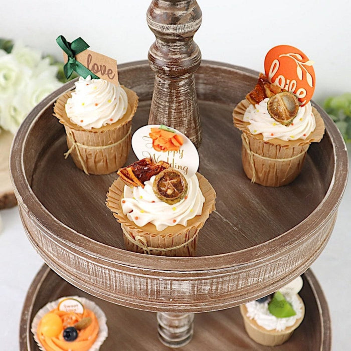 20" Round 2 Tier Wooden Cupcake Stand Dessert Serving Tray - Brown CAKE_WOD008_12_BRN