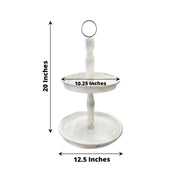 20" Round 2 Tier Wooden Cupcake Stand Dessert Serving Tray - Whitewashed CAKE_WOD008_12_WHT