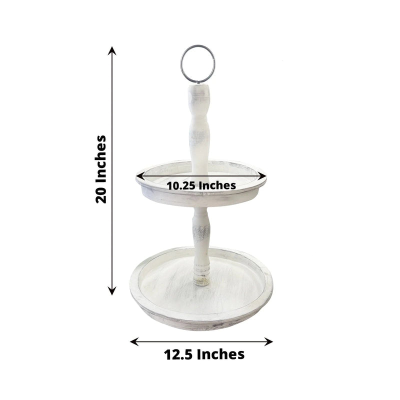 20" Round 2 Tier Wooden Cupcake Stand Dessert Serving Tray - Whitewashed CAKE_WOD008_12_WHT