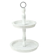 20" Round 2 Tier Wooden Cupcake Stand Dessert Serving Tray - Whitewashed CAKE_WOD008_12_WHT