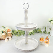 20" Round 2 Tier Wooden Cupcake Stand Dessert Serving Tray - Whitewashed CAKE_WOD008_12_WHT