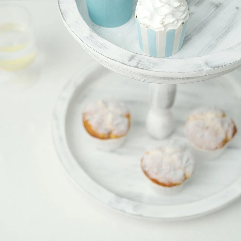 20" Round 2 Tier Wooden Cupcake Stand Dessert Serving Tray - Whitewashed CAKE_WOD008_12_WHT