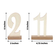 20 Wooden 6" Table Numbers 1-20 Set with Holder Base - Natural WOD_METLTR06_SET_NAT