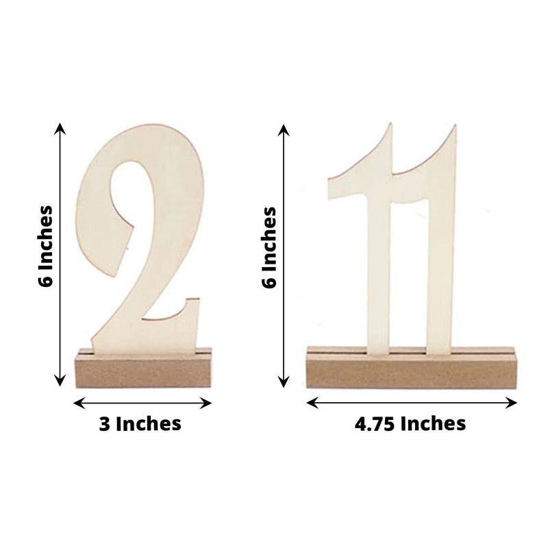 20 Wooden 6" Table Numbers 1-20 Set with Holder Base - Natural WOD_METLTR06_SET_NAT