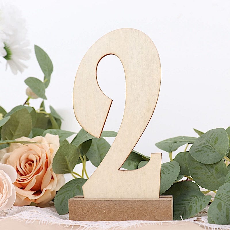 20 Wooden 6" Table Numbers 1-20 Set with Holder Base - Natural WOD_METLTR06_SET_NAT