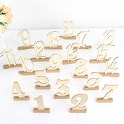 20 Wooden 6" Table Numbers 1-20 Set with Holder Base - Natural WOD_METLTR06_SET_NAT