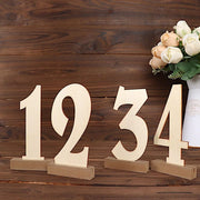 20 Wooden 6" Table Numbers 1-20 Set with Holder Base - Natural WOD_METLTR06_SET_NAT