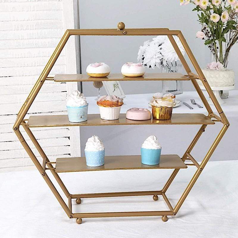 21" tall 3 Tier Hexagon Metal Cupcake Holders Display Stand - Gold CAKE_STND_H01_21_GD