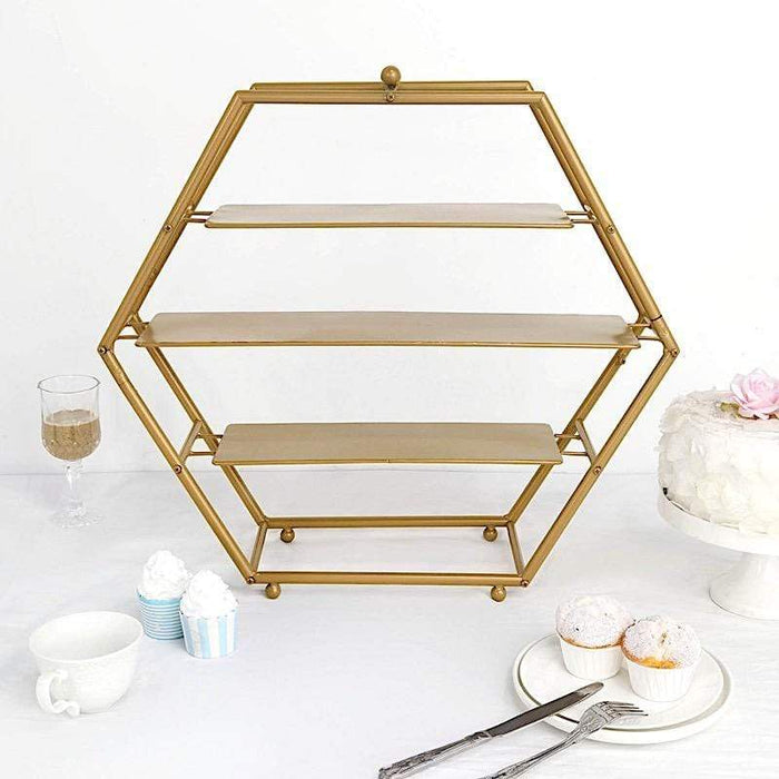 21" tall 3 Tier Hexagon Metal Cupcake Holders Display Stand - Gold CAKE_STND_H01_21_GD