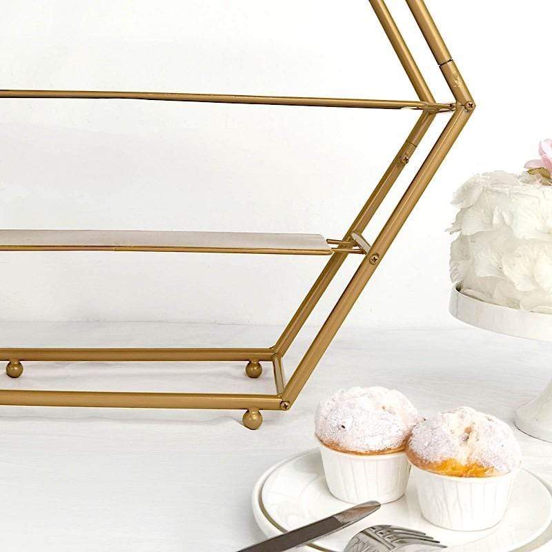 21" tall 3 Tier Hexagon Metal Cupcake Holders Display Stand - Gold CAKE_STND_H01_21_GD