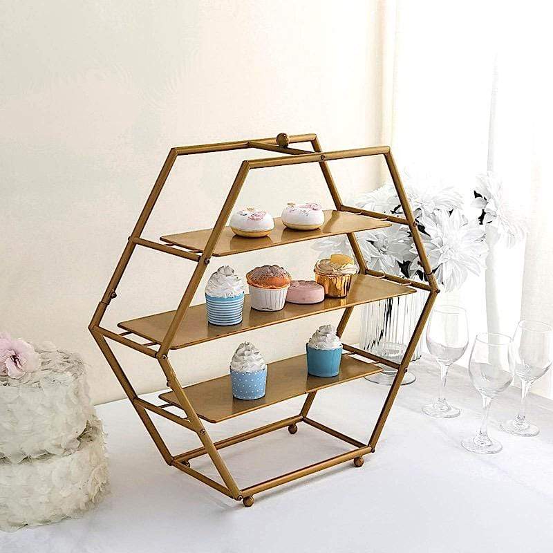 21" tall 3 Tier Hexagon Metal Cupcake Holders Display Stand - Gold CAKE_STND_H01_21_GD