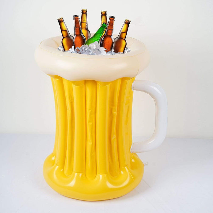 21" tall Inflatable Beer Mug Party Drinks Cooler - Yellow with White FLOAT_BEER_01