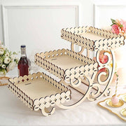 22" Rectangular 3 Tier Laser Cut Wood Cupcake Dessert Stand - Natural CAKE_WOD012_NAT