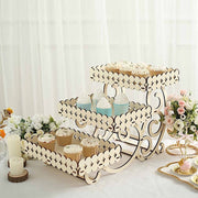 22" Rectangular 3 Tier Laser Cut Wood Cupcake Dessert Stand - Natural CAKE_WOD012_NAT