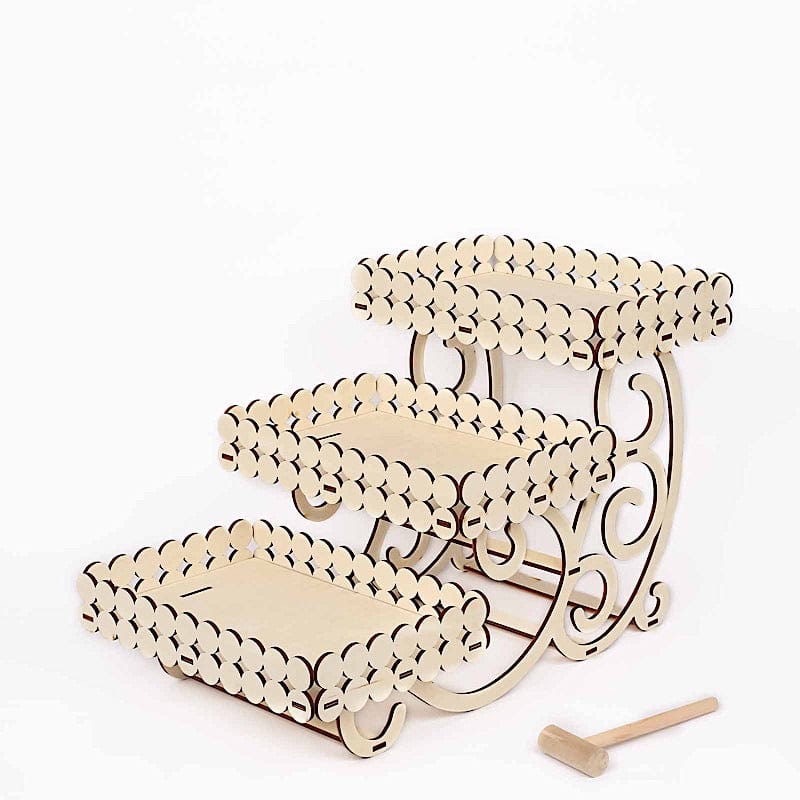 22" Rectangular 3 Tier Laser Cut Wood Cupcake Dessert Stand - Natural CAKE_WOD012_NAT