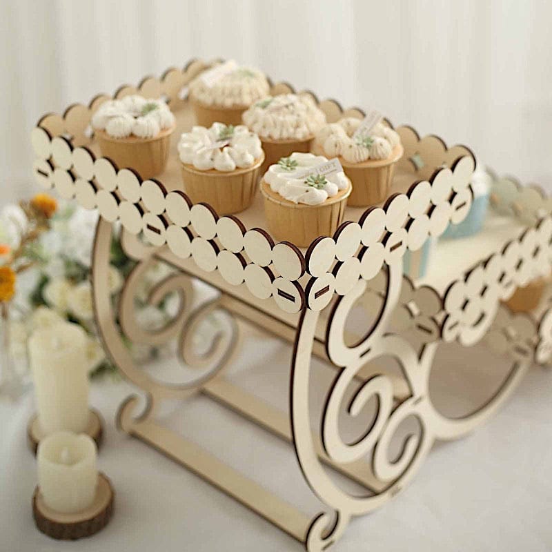 22" Rectangular 3 Tier Laser Cut Wood Cupcake Dessert Stand - Natural CAKE_WOD012_NAT