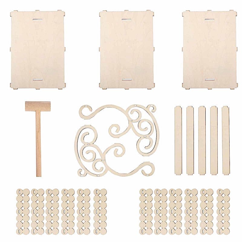 22" Rectangular 3 Tier Laser Cut Wood Cupcake Dessert Stand - Natural CAKE_WOD012_NAT