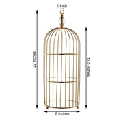 22" tall 3 Tier Metal with Mirror Glass Hanging Bird Cage Dessert Stand - Gold CHDLR_CAKE13_L_GOLD
