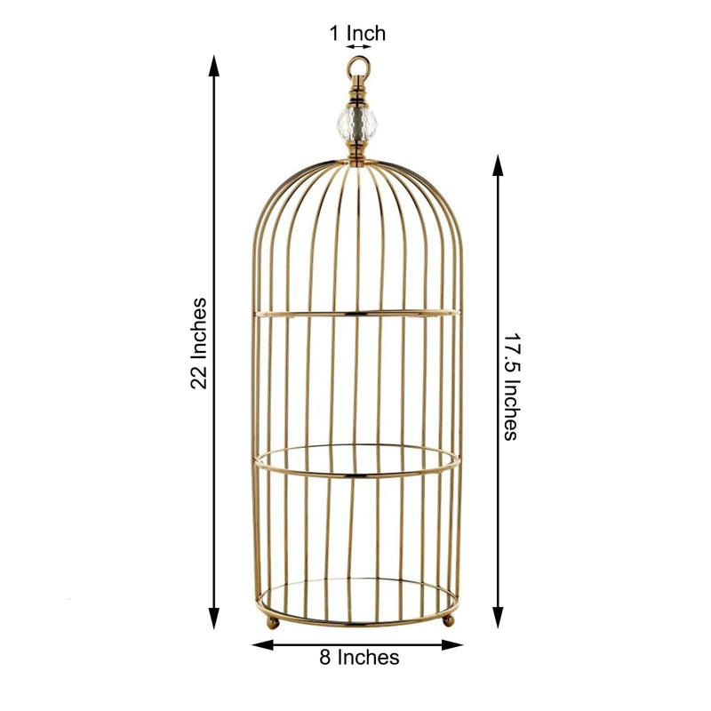 22" tall 3 Tier Metal with Mirror Glass Hanging Bird Cage Dessert Stand - Gold CHDLR_CAKE13_L_GOLD