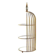 22" tall 3 Tier Metal with Mirror Glass Hanging Bird Cage Dessert Stand - Gold CHDLR_CAKE13_L_GOLD