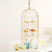 22" tall 3 Tier Metal with Mirror Glass Hanging Bird Cage Dessert Stand - Gold CHDLR_CAKE13_L_GOLD