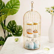 22" tall 3 Tier Metal with Mirror Glass Hanging Bird Cage Dessert Stand - Gold CHDLR_CAKE13_L_GOLD