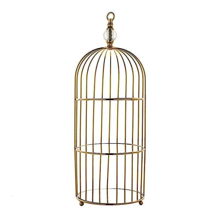 22" tall 3 Tier Metal with Mirror Glass Hanging Bird Cage Dessert Stand - Gold CHDLR_CAKE13_L_GOLD
