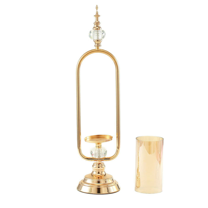 22" tall Metal with Glass and Crystal Candle Holder Centerpiece - Gold CHDLR_CAND_024_22_GOLD
