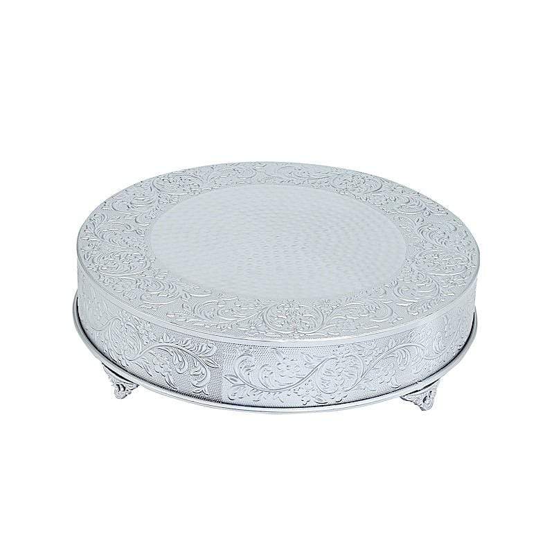 22" wide Round Floral Embossed Wedding Cake Stand CAKE_RND1_22_SILV