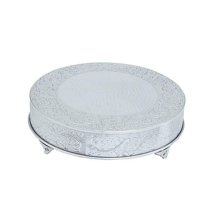 22" wide Round Floral Embossed Wedding Cake Stand CAKE_RND1_22_SILV