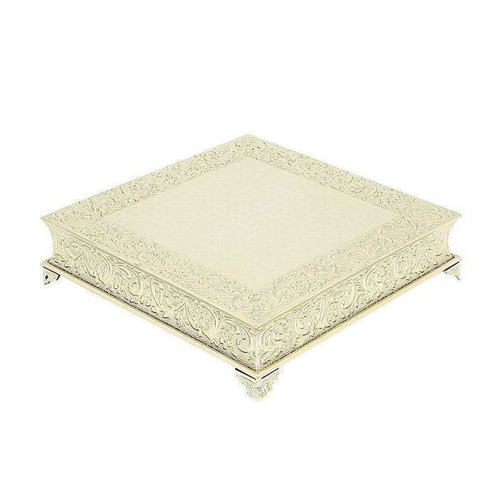 22" x 22" Square Floral Embossed Wedding Cake Stand CAKE_SQR1_22_GOLD