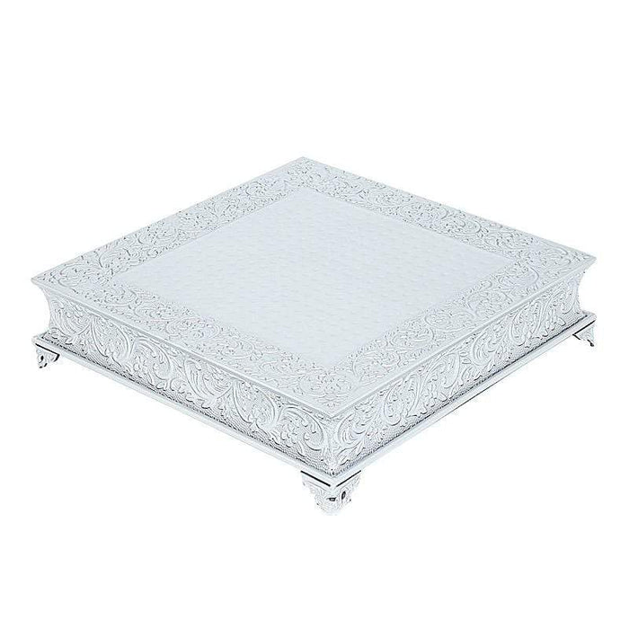22" x 22" Square Floral Embossed Wedding Cake Stand CAKE_SQR1_22_SILV