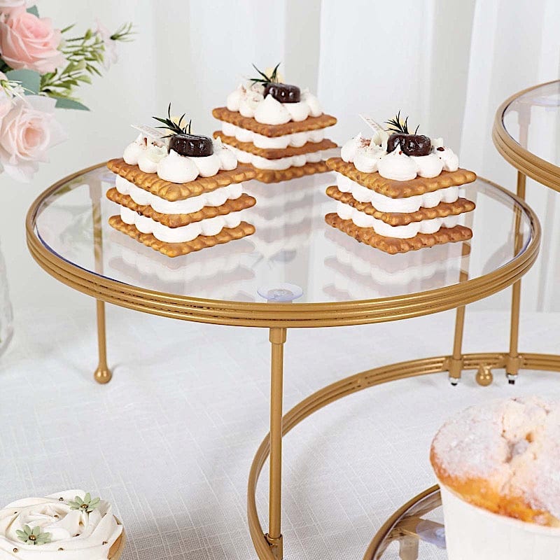 23" Round 3 Tier Metal Cake Dessert Stand with Acrylic Plates - Gold and Clear CHDLR_CAKE15_GOLD