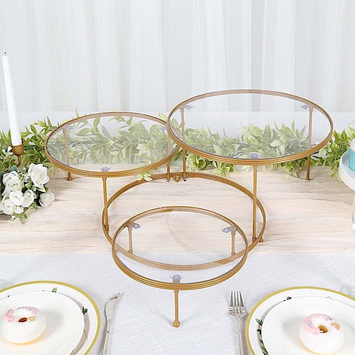 23" Round 3 Tier Metal Cake Dessert Stand with Acrylic Plates - Gold and Clear CHDLR_CAKE15_GOLD