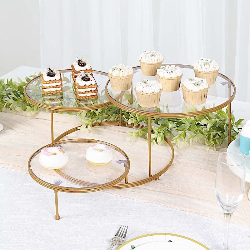 23" Round 3 Tier Metal Cake Dessert Stand with Acrylic Plates - Gold and Clear CHDLR_CAKE15_GOLD