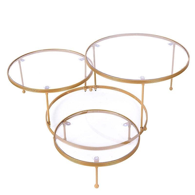 23" Round 3 Tier Metal Cake Dessert Stand with Acrylic Plates - Gold and Clear CHDLR_CAKE15_GOLD