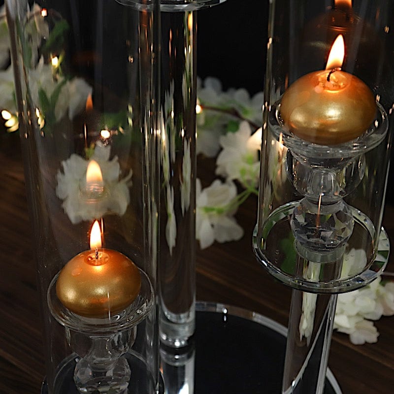 23" tall 3 Arm Crystal Glass Round Candelabra Taper Candle Holder - Clear CHDLR_CAND_030R_3_CLR