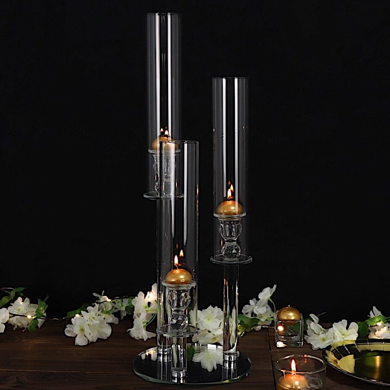 23" tall 3 Arm Crystal Glass Round Candelabra Taper Candle Holder - Clear CHDLR_CAND_030R_3_CLR