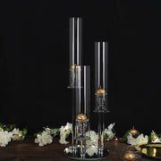 23" tall 3 Arm Crystal Glass Round Candelabra Taper Candle Holder - Clear CHDLR_CAND_030R_3_CLR