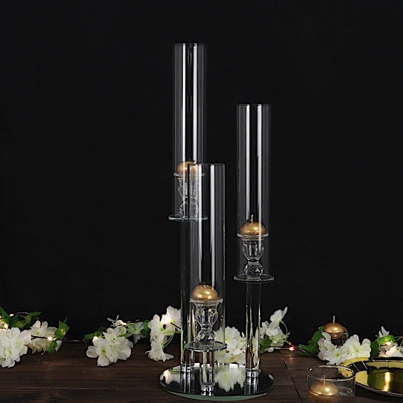 23" tall 3 Arm Crystal Glass Round Candelabra Taper Candle Holder - Clear CHDLR_CAND_030R_3_CLR