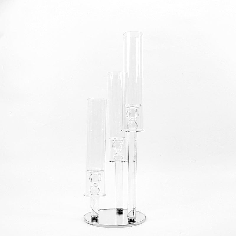 23" tall 3 Arm Crystal Glass Round Candelabra Taper Candle Holder - Clear CHDLR_CAND_030R_3_CLR