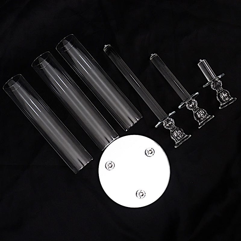 23" tall 3 Arm Crystal Glass Round Candelabra Taper Candle Holder - Clear CHDLR_CAND_030R_3_CLR