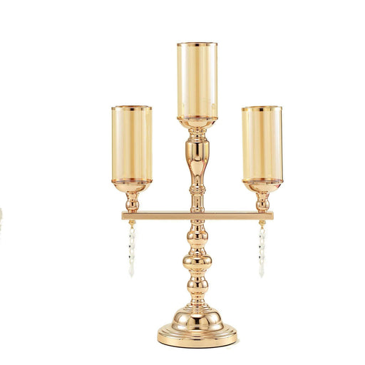 23" tall Candelabra Candle Holder Centerpiece for 3 Candles - Gold CHDLR_CAND_019_GOLD