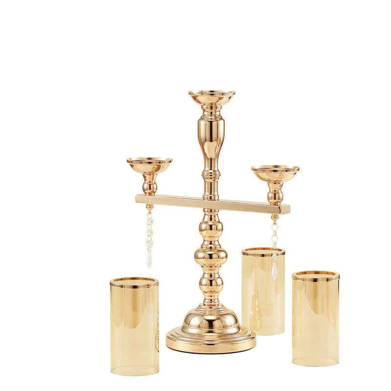 23" tall Candelabra Candle Holder Centerpiece for 3 Candles - Gold CHDLR_CAND_019_GOLD