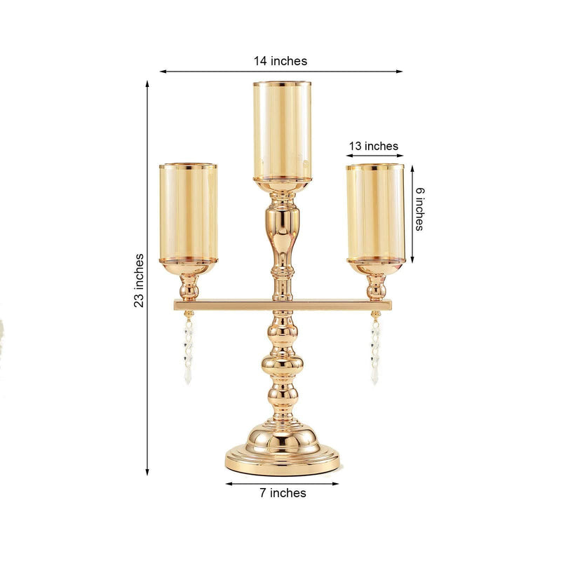 23" tall Candelabra Candle Holder Centerpiece for 3 Candles - Gold CHDLR_CAND_019_GOLD