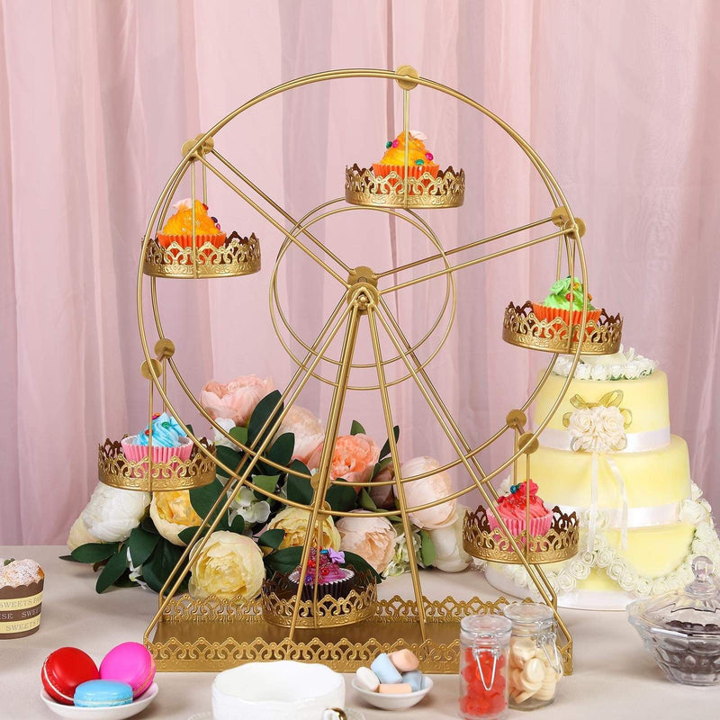 23" tall Rotating Ferris Wheel Metal Cupcake Holders Stand - Gold CAKE_STND_WHEL_GD