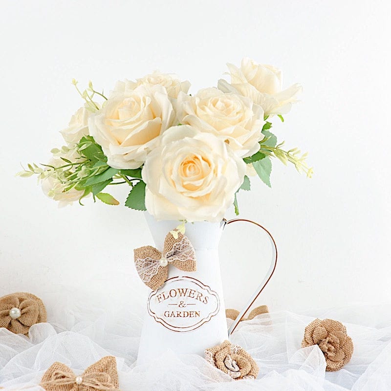 24 Assorted Flower and Bows Pre Tied Burlap Ribbons - Natural with White RIB_BOW_JUTE01_SET_NAT