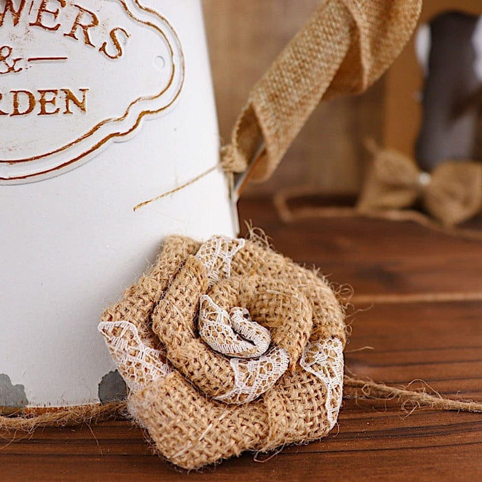 24 Assorted Flower and Bows Pre Tied Burlap Ribbons - Natural with White RIB_BOW_JUTE01_SET_NAT