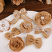 24 Assorted Flower and Bows Pre Tied Burlap Ribbons - Natural with White RIB_BOW_JUTE01_SET_NAT